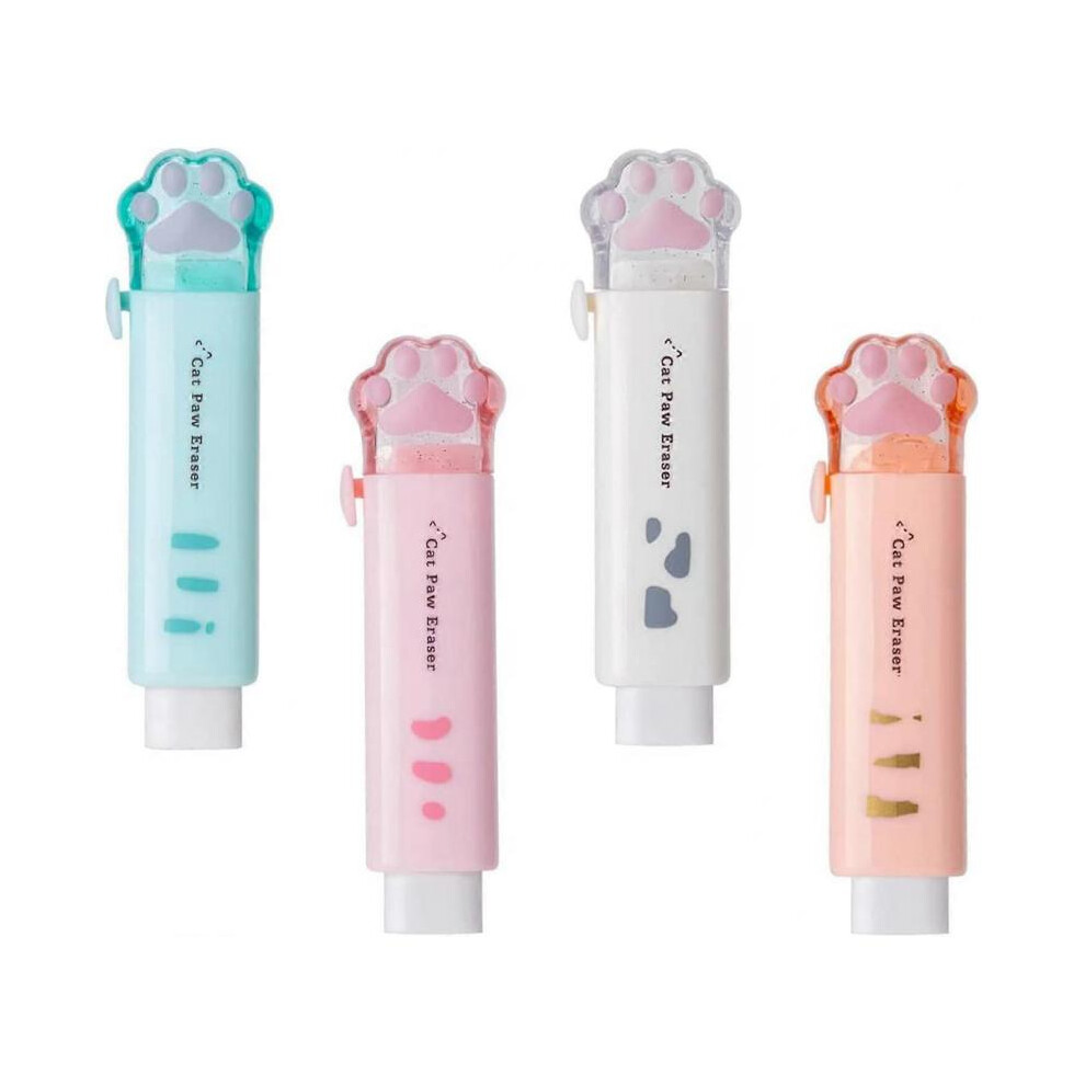 4 cute Kawaii retractable cat paw erasers for children, rubber erasers for writing and drawing, attractive and practical