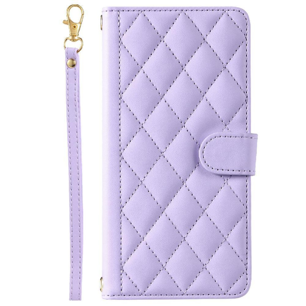 Photos - Case  Phone  for Xiaomi 14t Pro Magnetic Card Slots Holder Flip Folio Wallet Lattice Hand Strap(Purple)