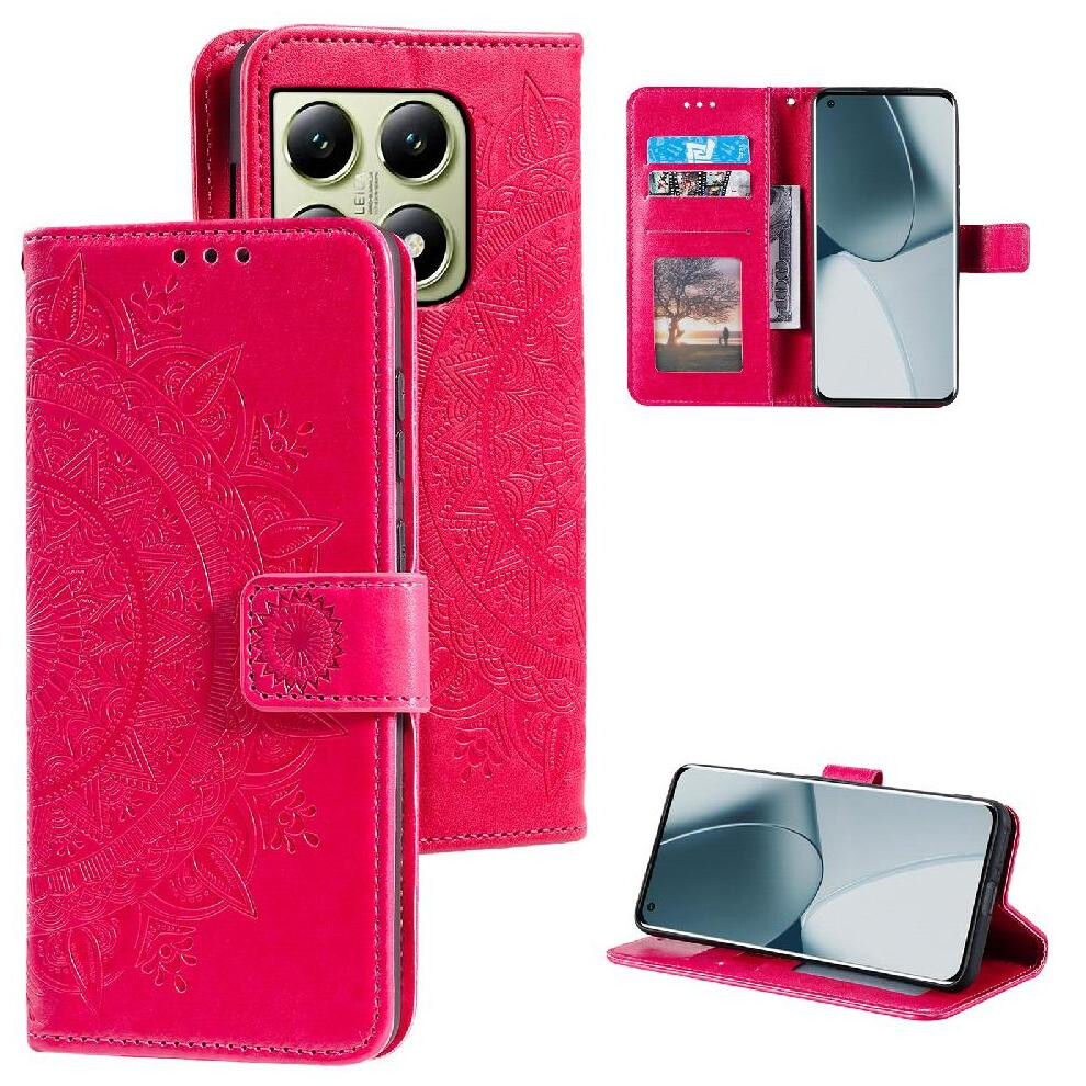 (Red) Flip Case For Xiaomi 14T Pu Leather Totem Embossing Kickstand Wallet Case Red 764563468935
