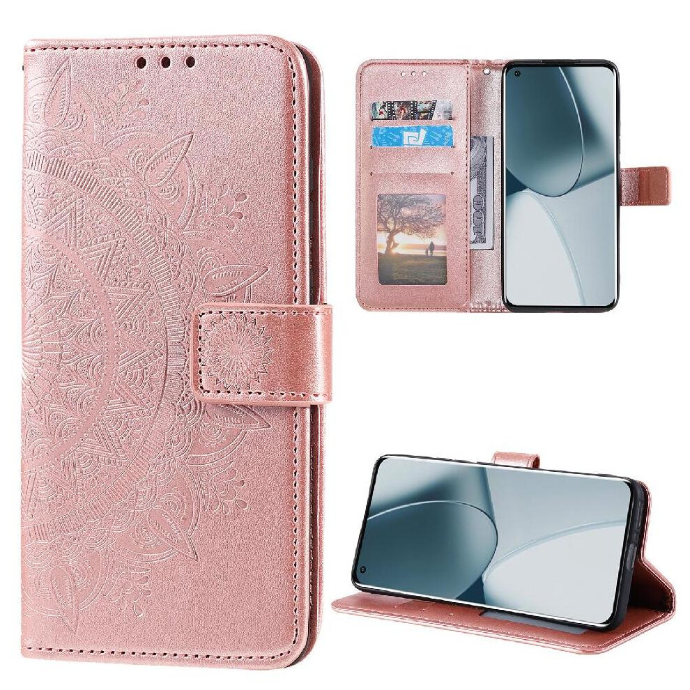 (Pink) Flip Case For Xiaomi 14T Pu Leather Totem Embossing Kickstand Wallet Case Pink 764563468966