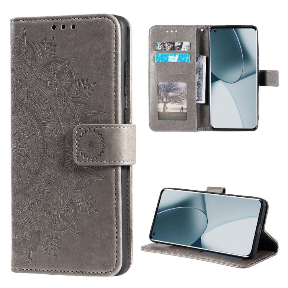 ( ) Flip Case For Xiaomi 14T Pu Leather Totem Embossing Kickstand Wallet Case Gray 764563468980