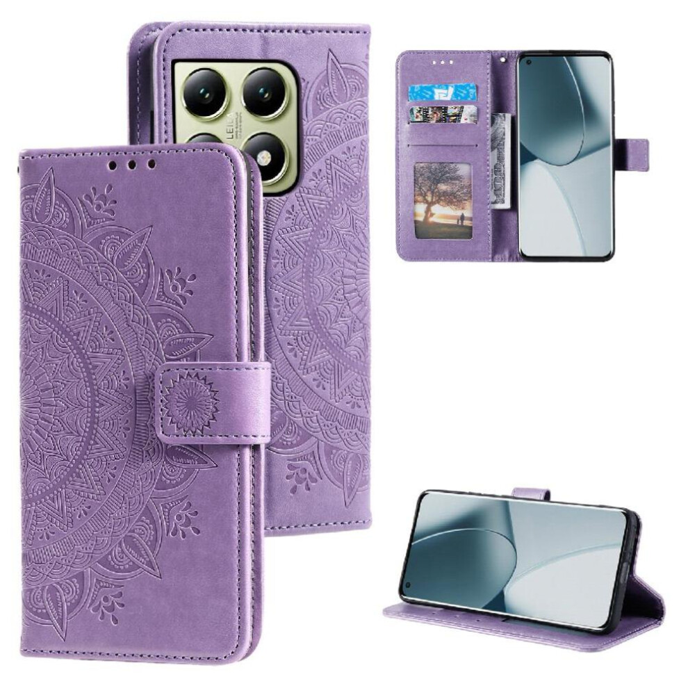 (Purple) Flip Case For Xiaomi 14T Pu Leather Totem Embossing Kickstand Wallet Case Purple 764563468973