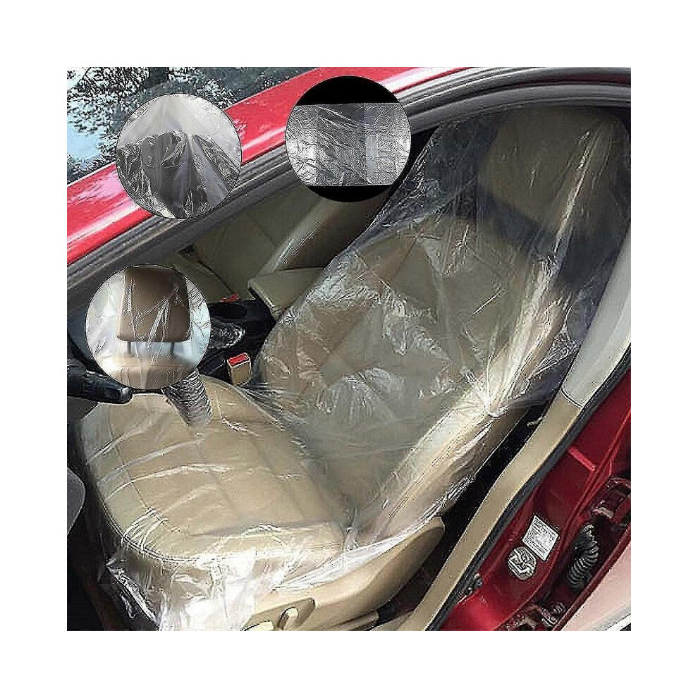100pcs Disposable Car Seat Covers Plastic Transparent Car Chair Covers Anti-dirty for Auto Vehicle 140 X 80cm