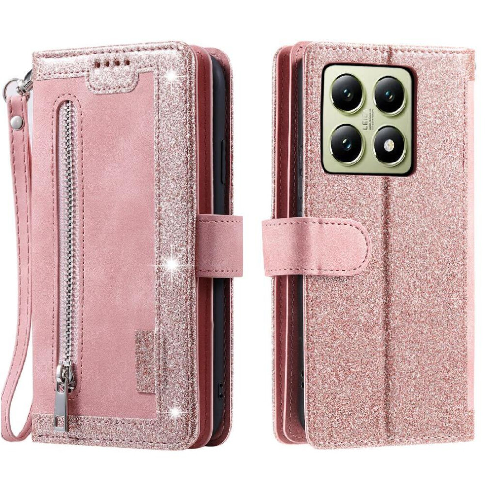 (Pink) Flip Case For Xiaomi 14T Pro Pu Leather Wallet Kickstand 9 Card Slots Lanyard Pink 764563469147