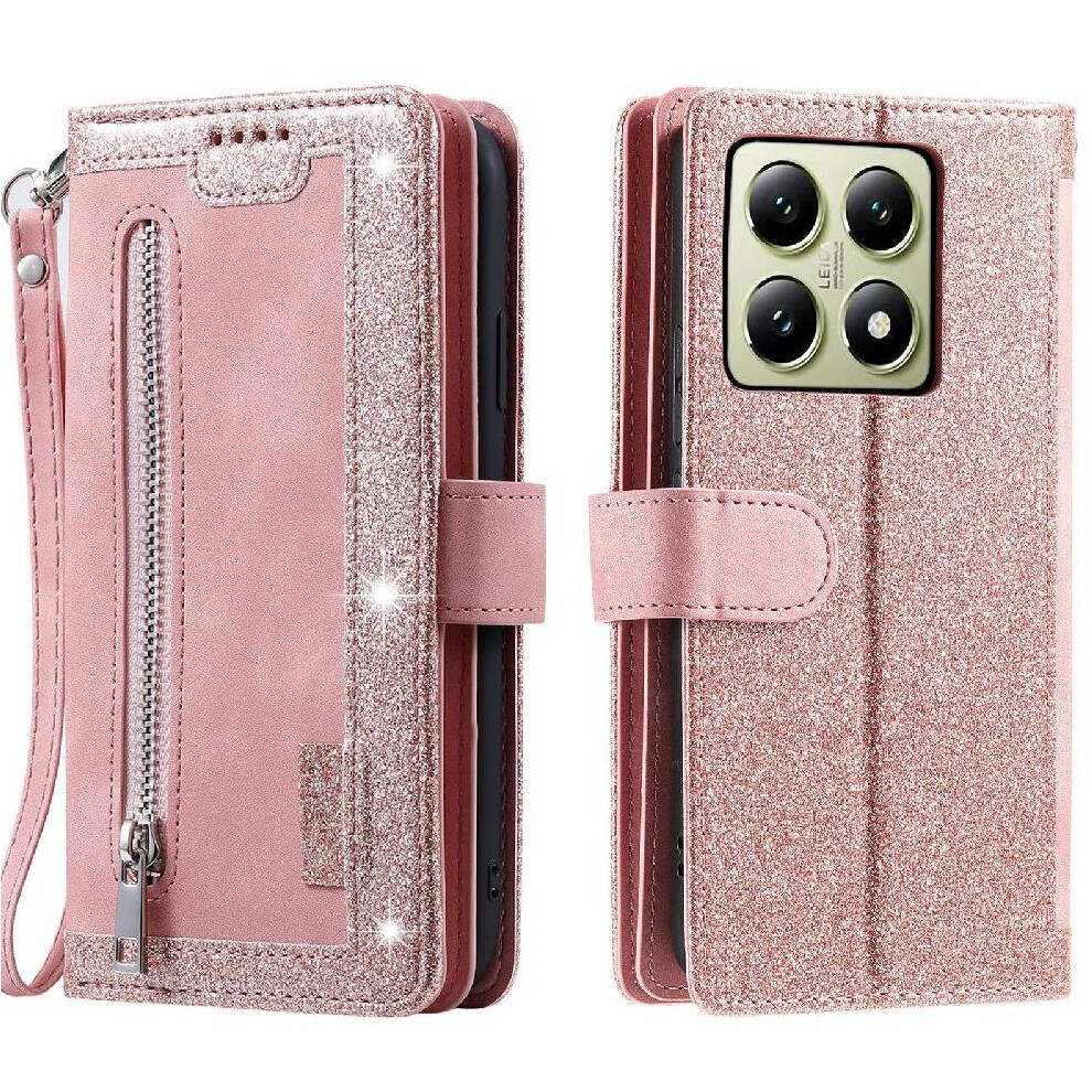 (Pink) Flip Case For Xiaomi 14T Wallet Kickstand 9 Card Slots Lanyard Pu Leather Pink 764563469185