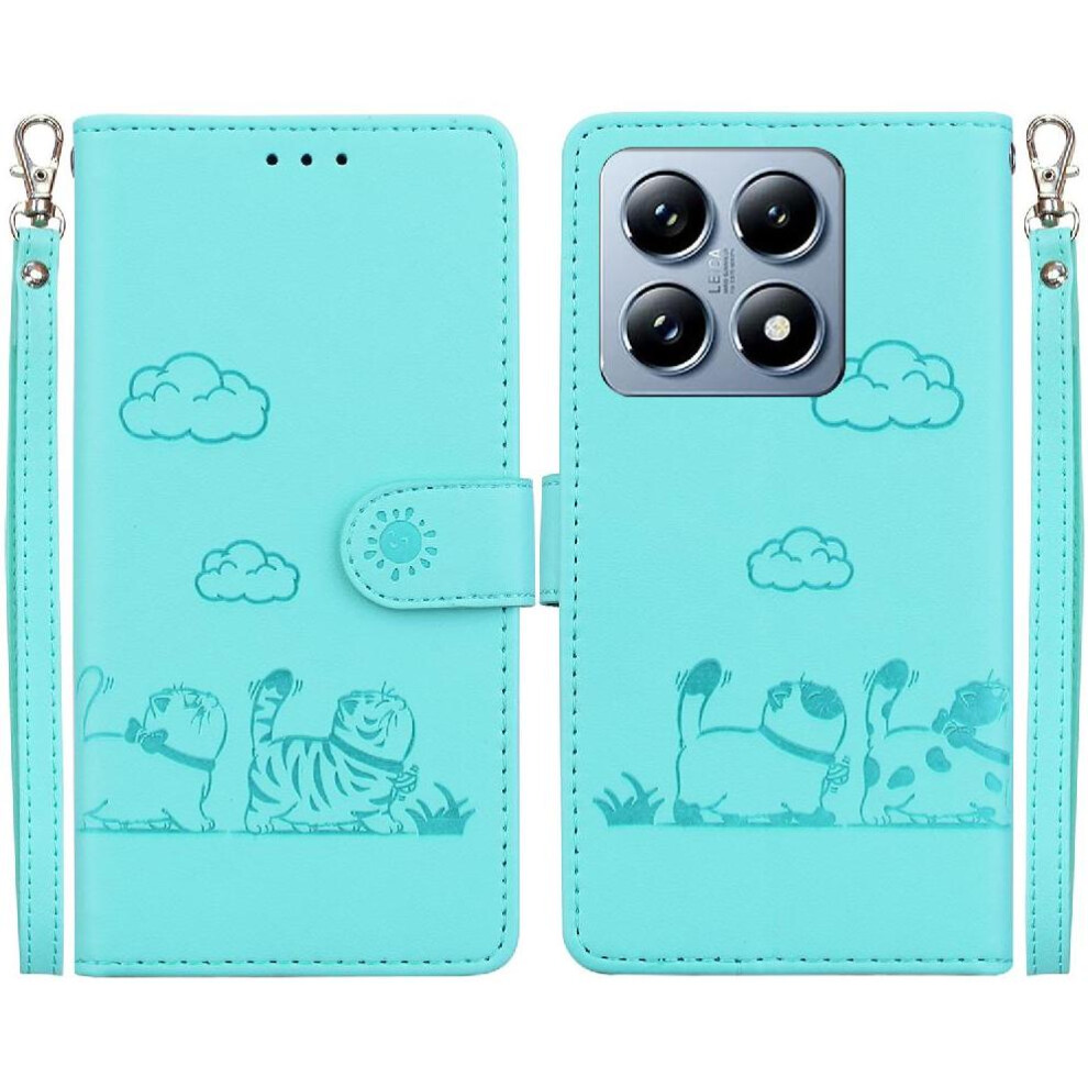(Green) Flip Case For Xiaomi 14T Card Slot Holder Kickstand Cat Rfid Leather Wallet Green 764563469390