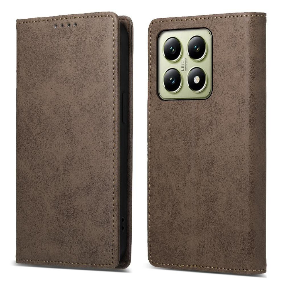 (Brown) Flip Case For Xiaomi 14T 5G Kickstand Card Slot Tpu Shockproof Business Casual Brown 764563469536