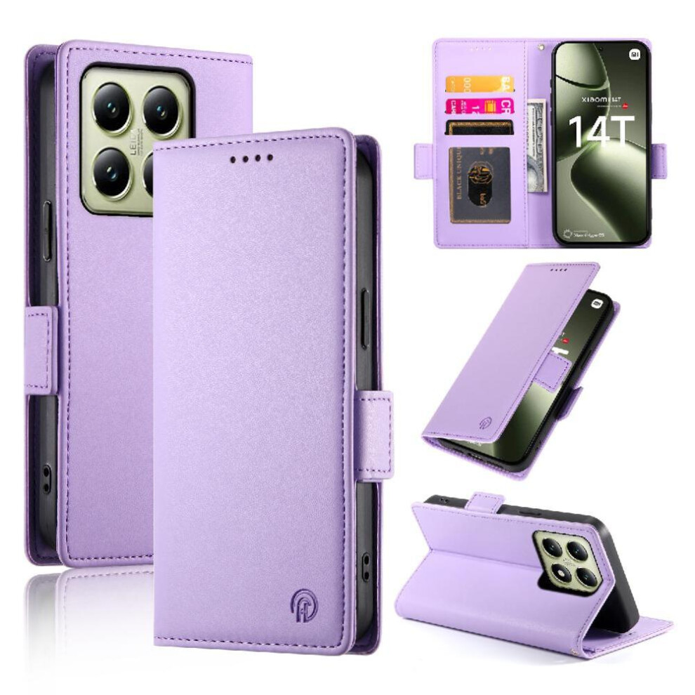 (Purple) Flip Case For Xiaomi 14T Pro Business Flip Daily Use Wallet Card Slots Purple 764563469949