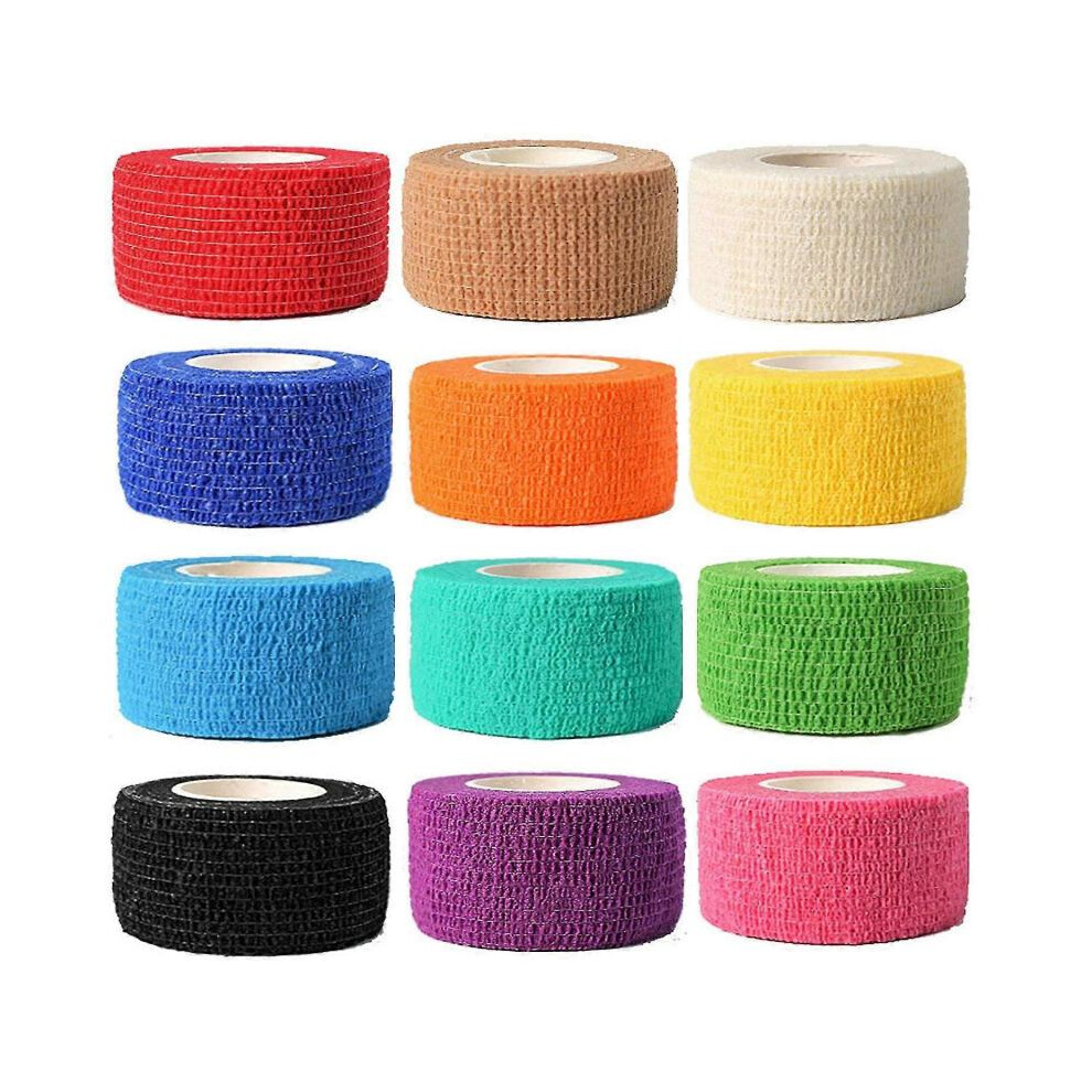 12pcs 1 X 5 Yards | Self Adhesive Bandage Wrap, Athletic Elastic Cohesive Bandage for Sports Injury,strain,knee & Wrist,ankle Sprains & Swelling First
