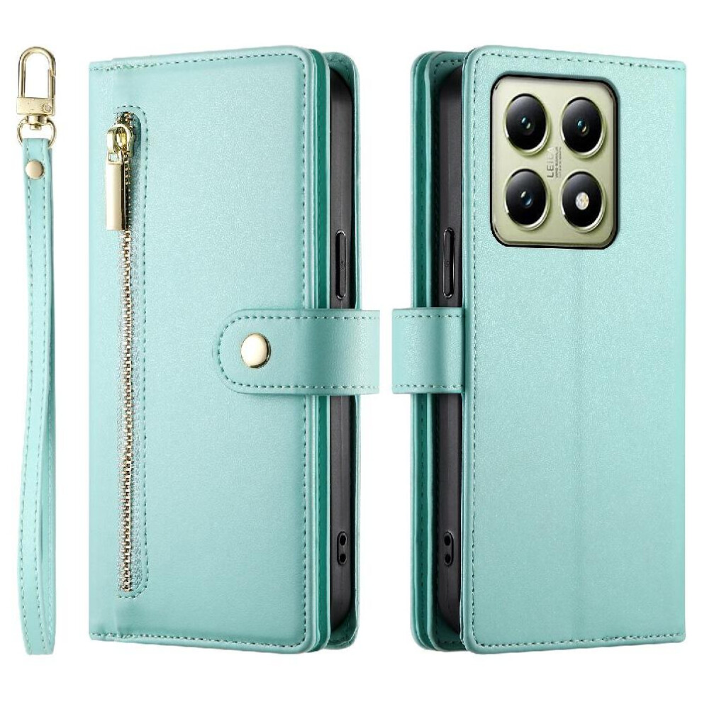 (Green) Flip Case For Xiaomi 14T 5G Wallet Compartment Wrist Strap Multifunctional Card Slots Kickstand Green 764563470242