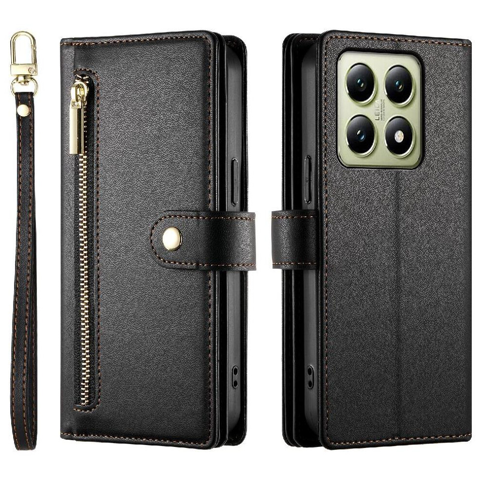 (Black) Flip Case For Xiaomi 14T 5G Wallet Compartment Wrist Strap Multifunctional Card Slots Kickstand Black 764563470266
