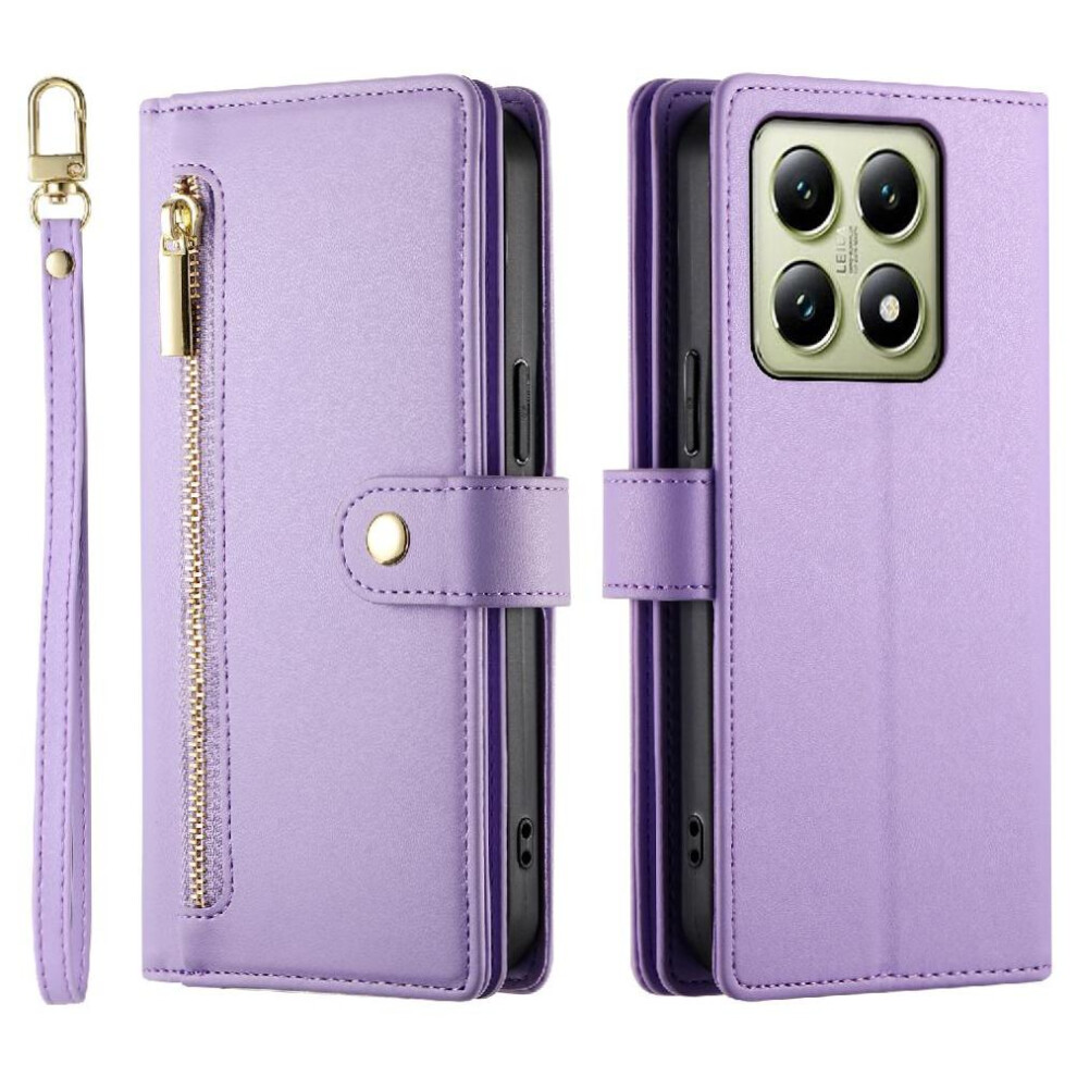 (Purple) Flip Case For Xiaomi 14T 5G Wallet Compartment Wrist Strap Multifunctional Card Slots Kickstand Purple 764563470259