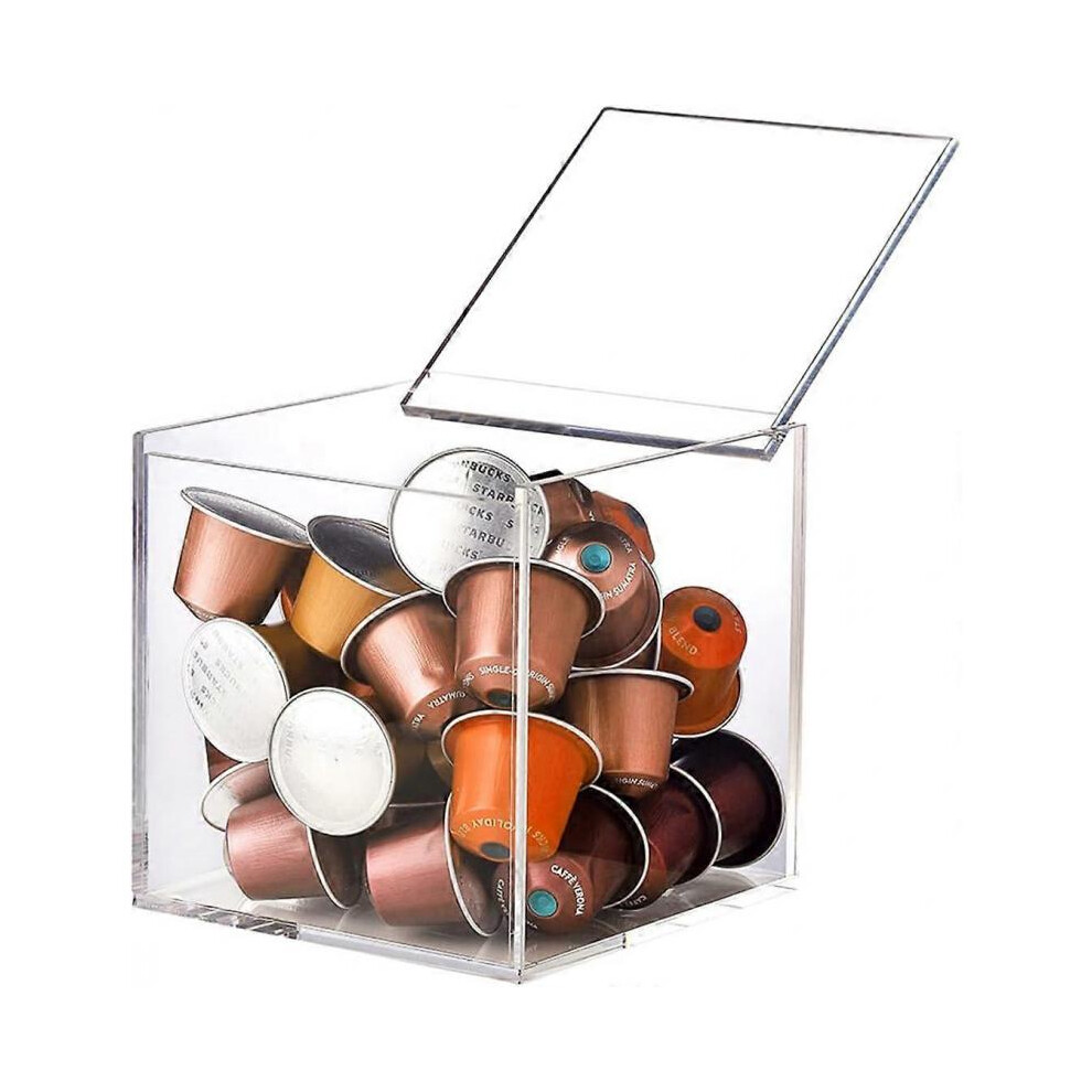 Tianher transparent acrylic coffee capsule holder, dustproof desk storage box with lid