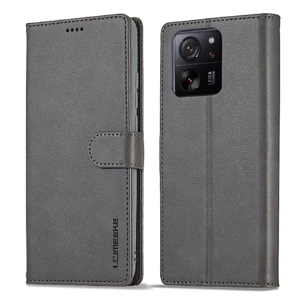 ( ) Flip Case For Xiaomi 14T Pro Calf Texture Horizontal Flip Leather Case Card Slots Wallet With Holder Gray 764563470570
