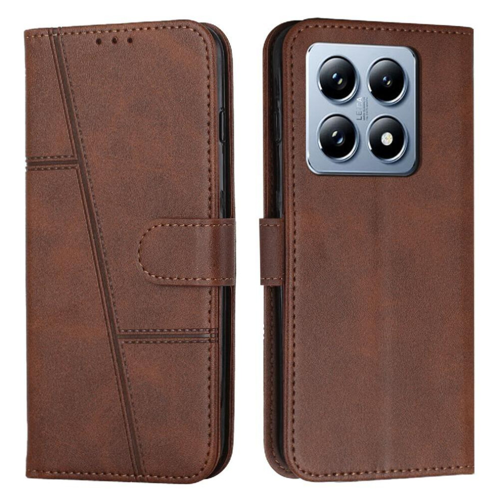 (Brown) Flip Case For Xiaomi 14T Full Protection Kickstand Side Buckle Pu Leather Card Insertion Brown 764563470778