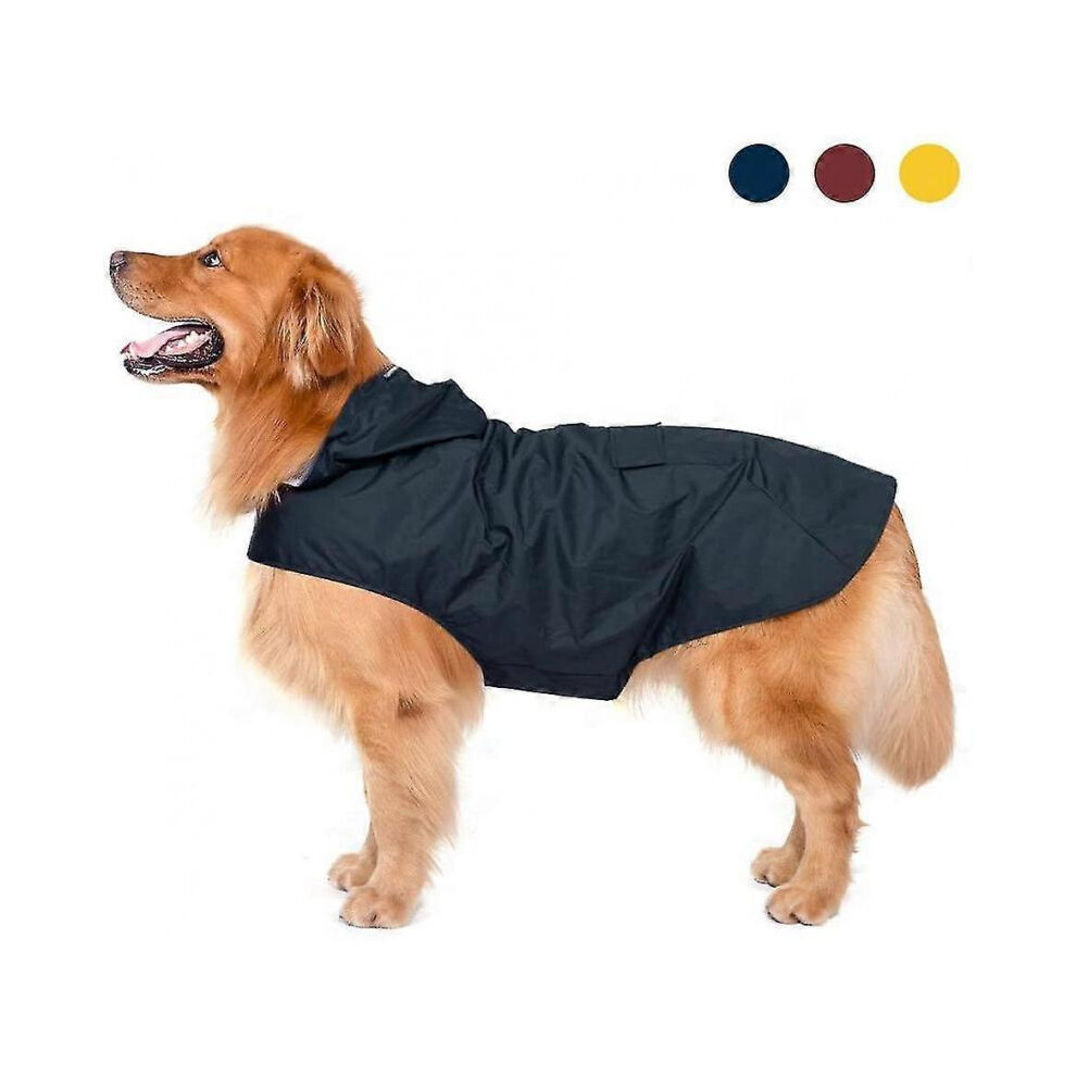 Extra Large Hooded Dog Raincoat with Reflective Strips 100% Waterproof Dog Rain Jacket