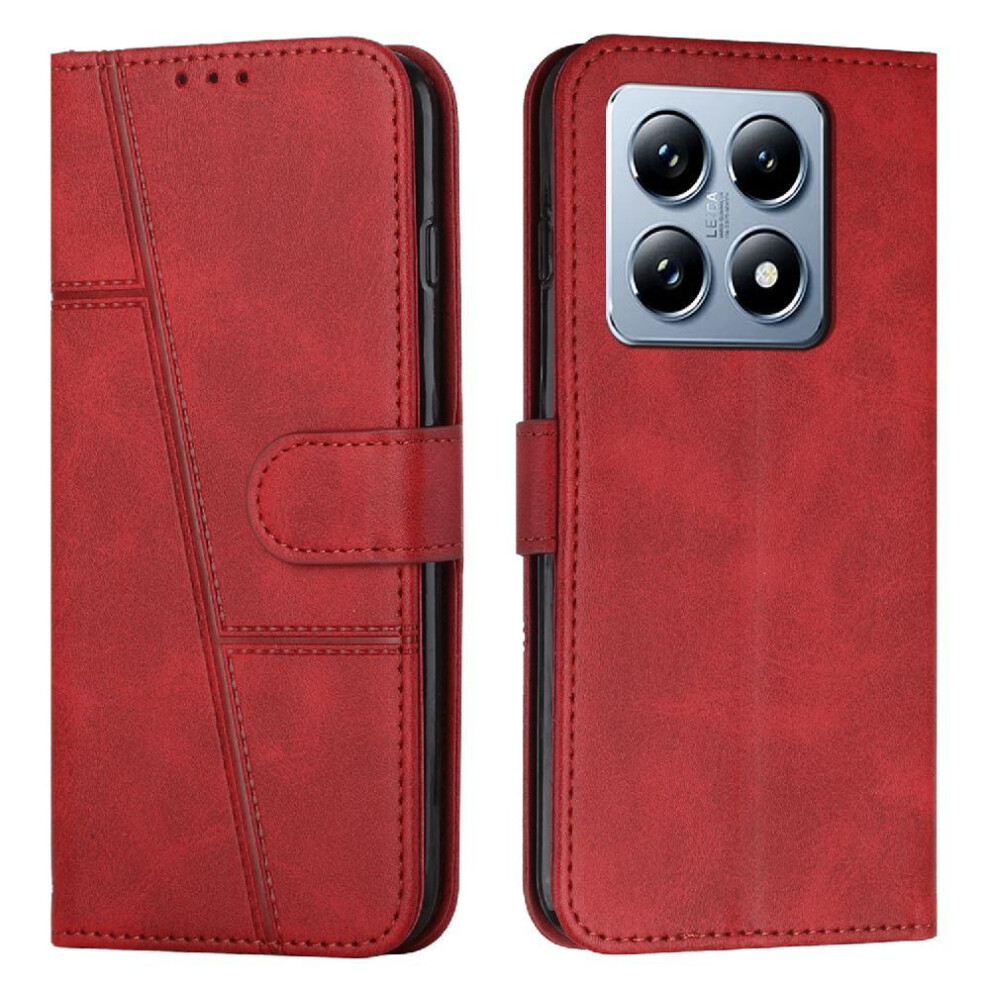 (Red) Flip Case For Xiaomi 14T Pro Side Buckle Pu Leather Kickstand Full Protection Card Insertion Red 764563470860