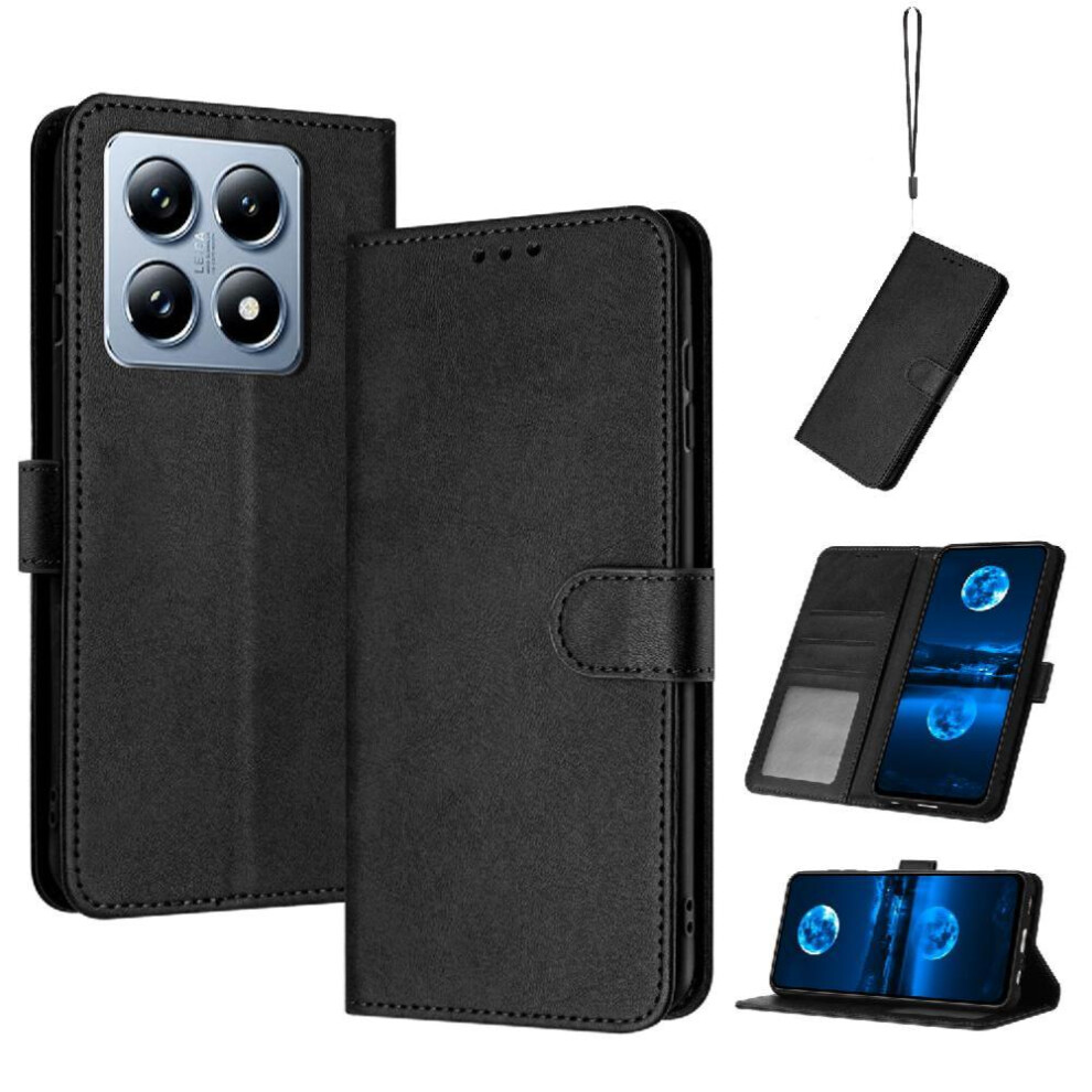 (Black) Flip Case For Xiaomi 14T With Card Slot Kickstand Pu Leather Pure Colour With Buckle Black 764563470921
