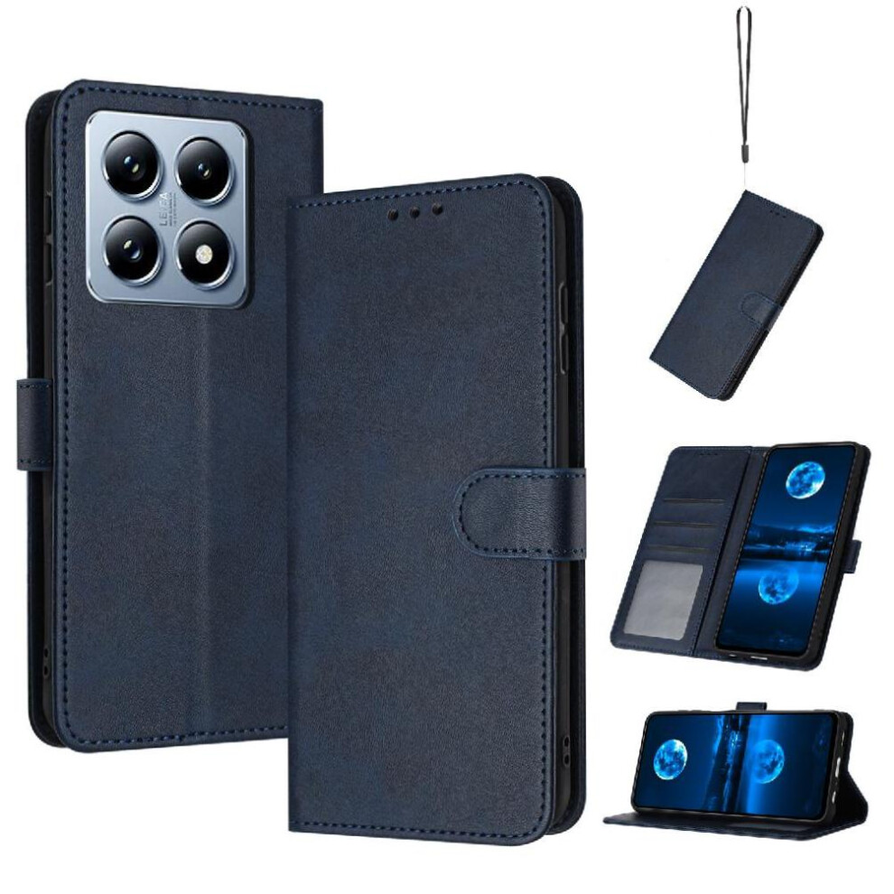(Blue) Flip Case For Xiaomi 14T With Card Slot Kickstand Pu Leather Pure Colour With Buckle Blue 764563470938