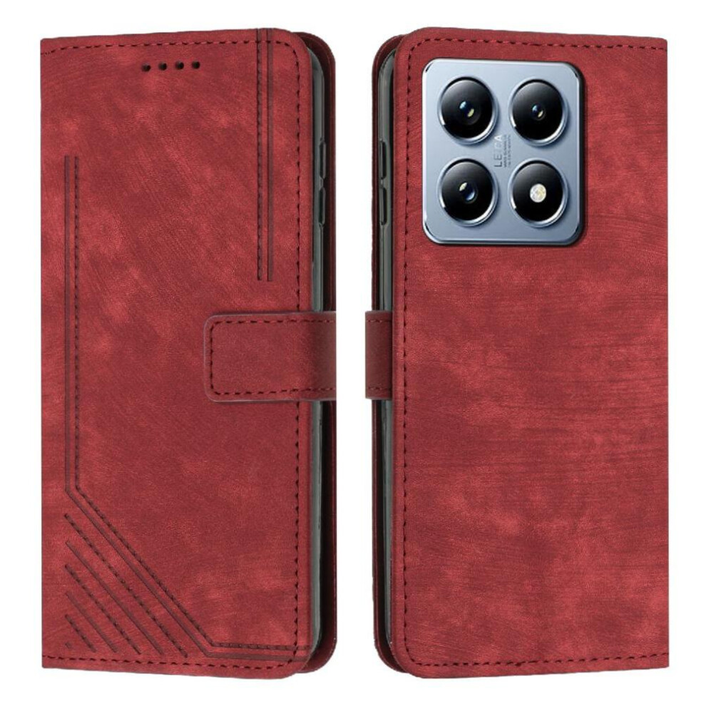 (Red) Flip Case For Xiaomi 14T Wallet Kickstand Card Insertion Pu Leather Red 764563471126