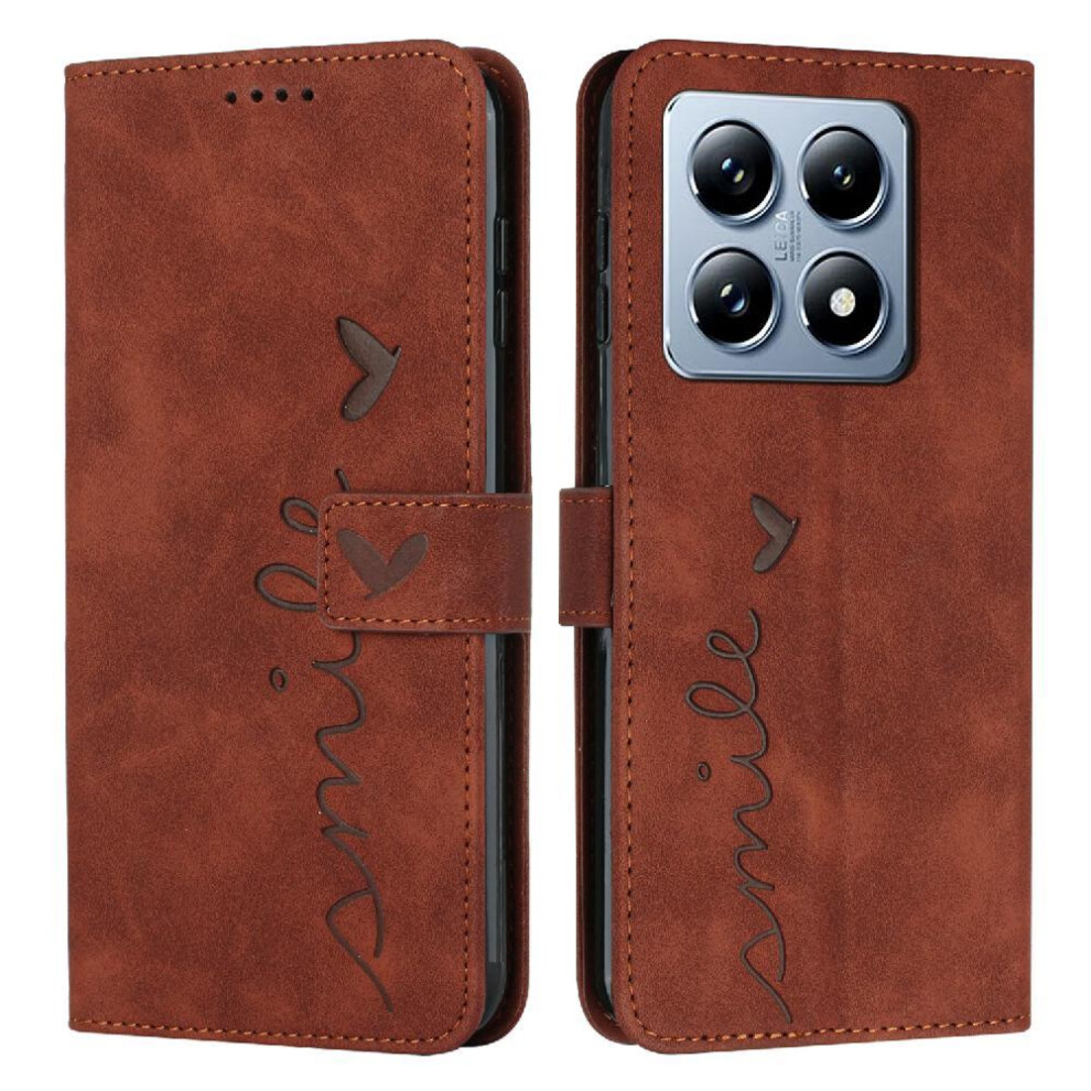(Brown) Flip Case For Xiaomi 14T Card Insertion Kickstand Love Wallet Pu Leather Side Buckle Brown 764563471331