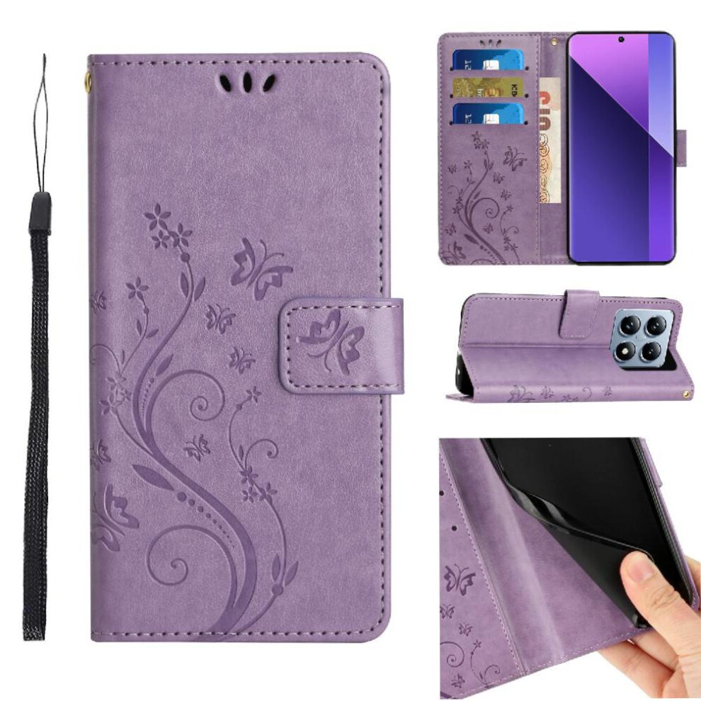 ( Violet) Filp Case For Xiaomi 14T Pro Pu Leather Magnetic Closure Kickstand Card Holder Wrist Strap Light 764563471461