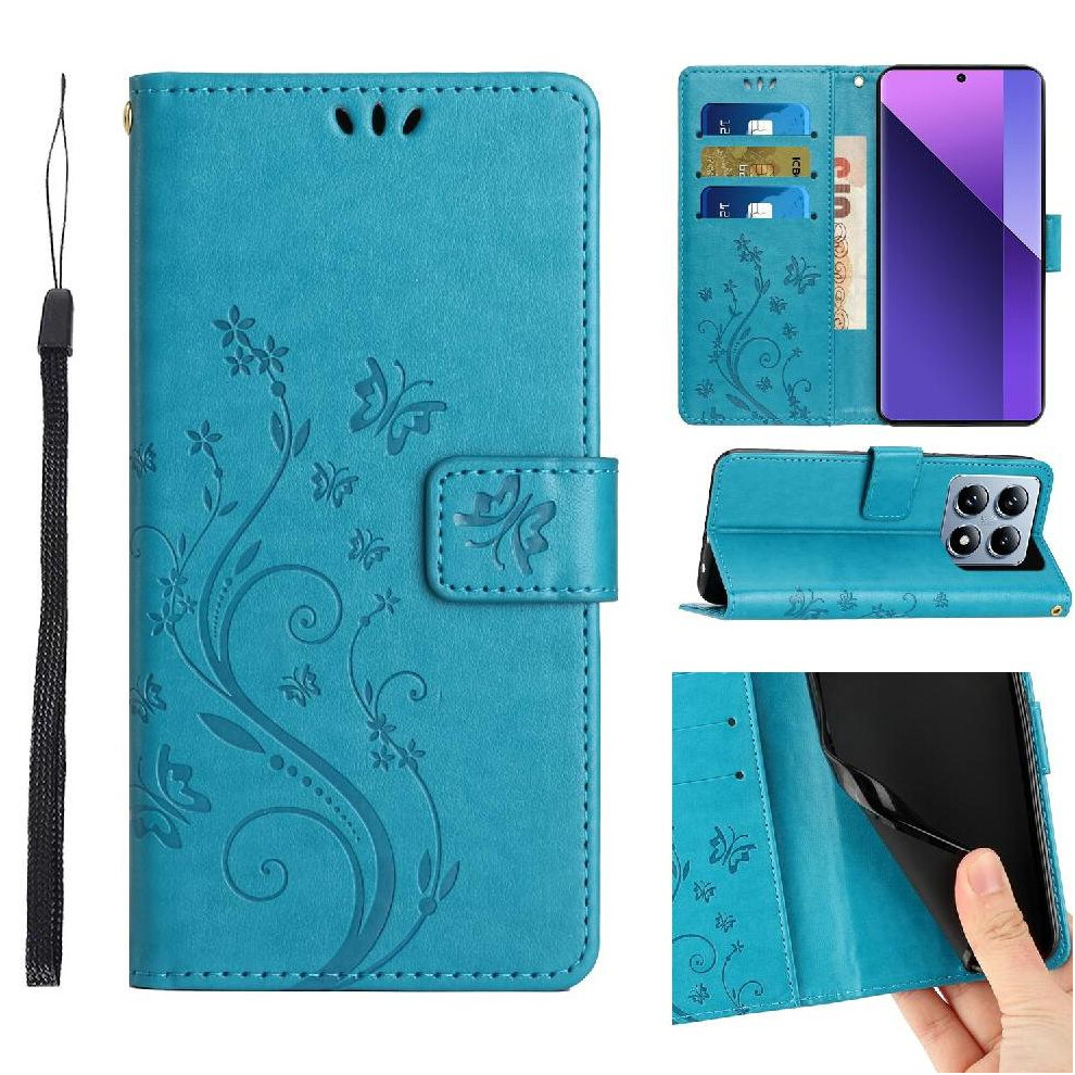 (Blue) Filp Case For Xiaomi 14T Kickstand Card Holder Wrist Strap Pu Leather Magnetic Closure Blue 764563471621