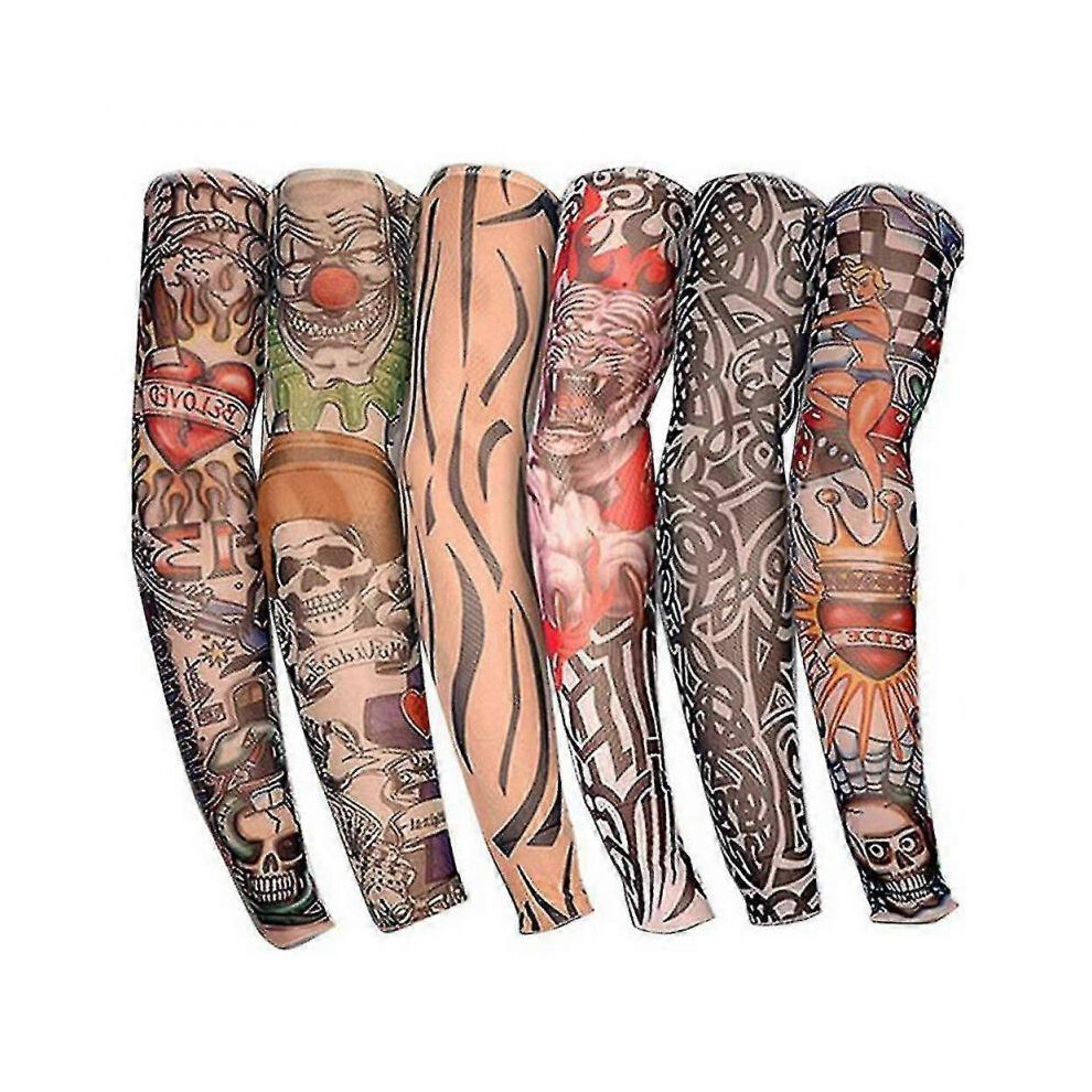 6 Pcs Cool Tattoo Sleeves Arm Stockings,fake Temporary Tattoo,stretchy Sunscreen Cover for Man Woman Fashion