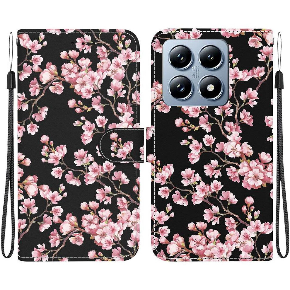 (C8 ) Flip Case For Xiaomi 14T Pro Pu Leather Butterfly Flower Painted Magnetic Closure Card Slots Wallet 764563471935
