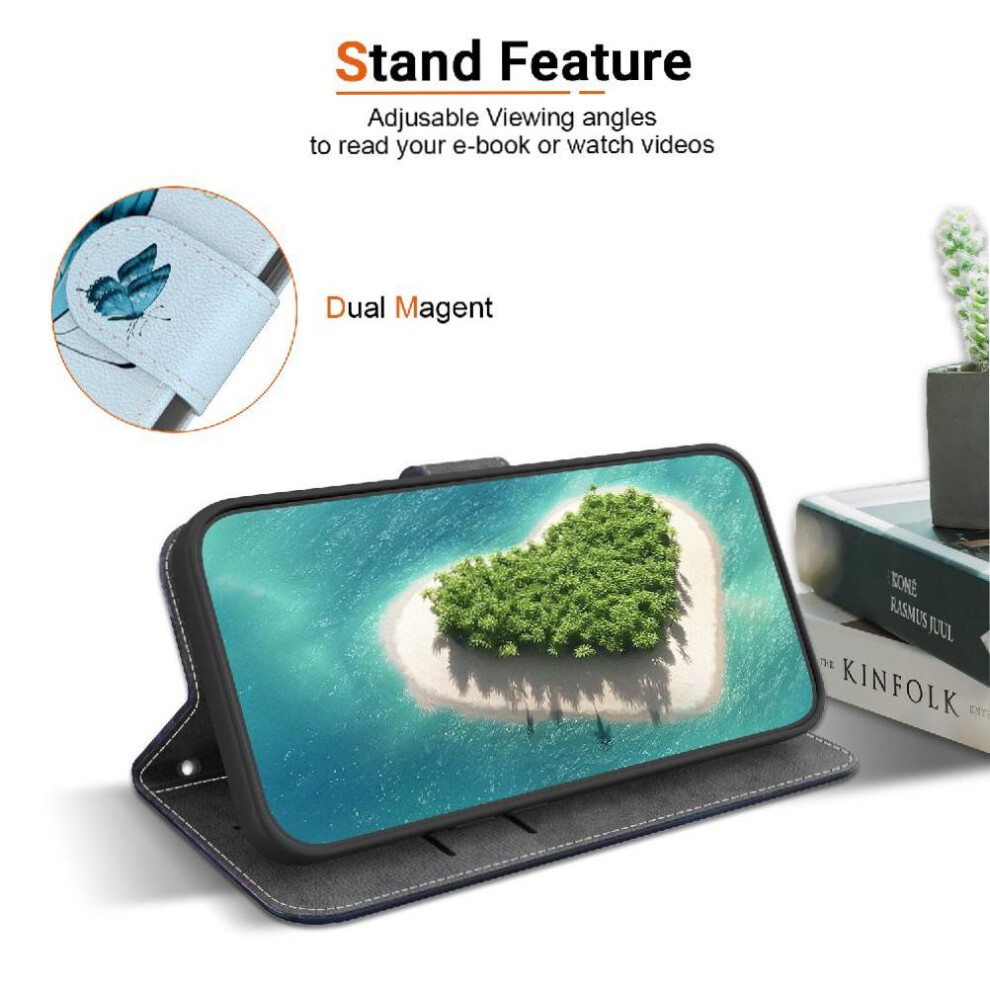 (C11 ) Flip Case For Xiaomi 14T Magnetic Closure Wallet Pu Leather Card Slots Butterfly Flower Painted 764563472079