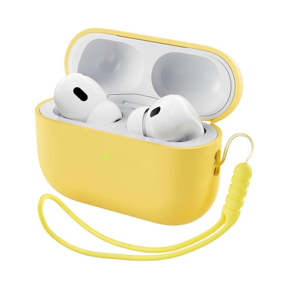 Compatible with AirPods Pro 2 (2022) case - Protective liquid silicone case with strap - Yellow