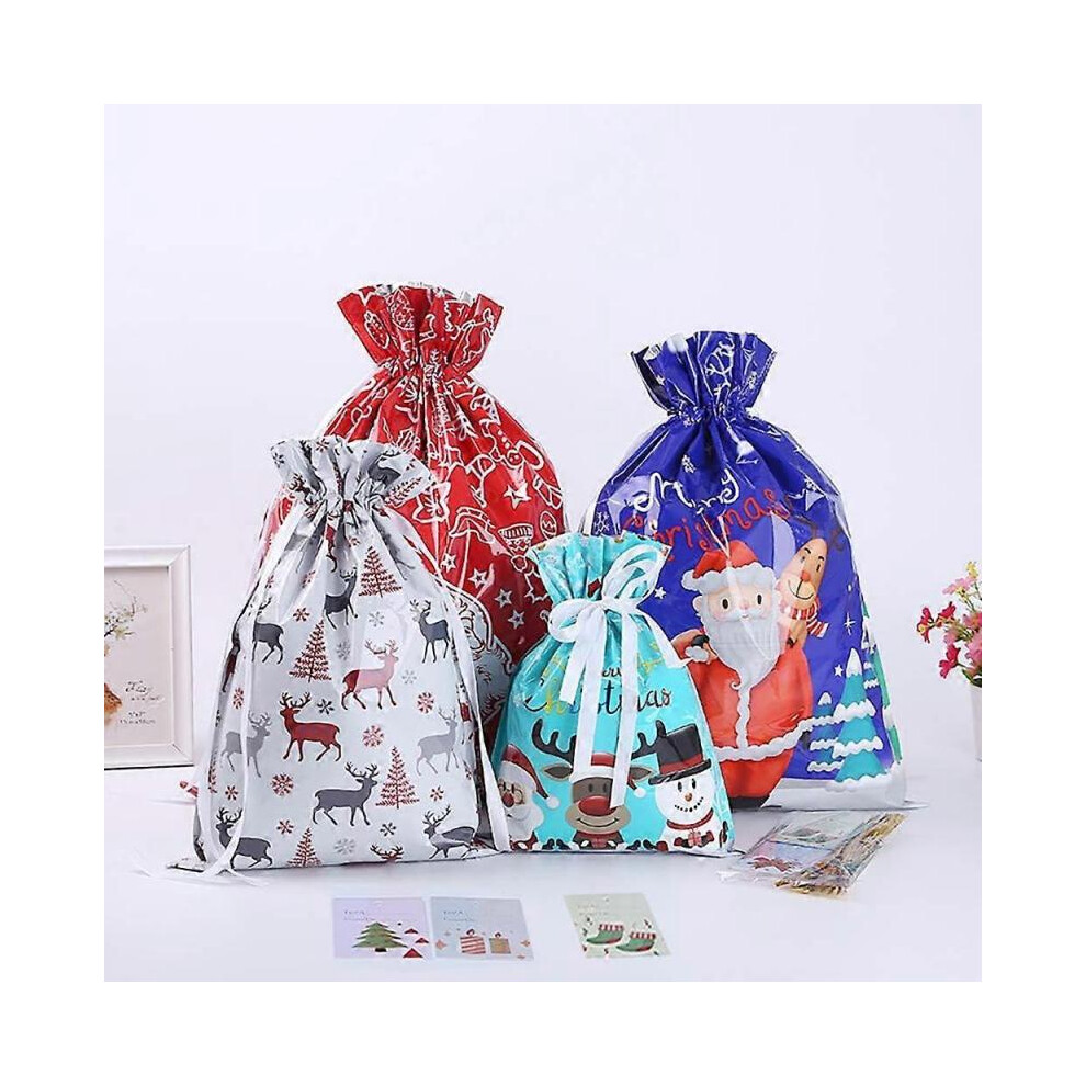 4 Pack Christmas Favor Bags, Christmas Bags With Drawstring, With Tags, Christmas Party Favor Bags Blue/Sky Blue