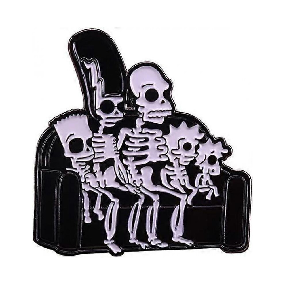 X-Ray Skeleton Pin Family of Four on the Sofa, Halloween Badge, Freaky Jewellery, Gifts for Friends