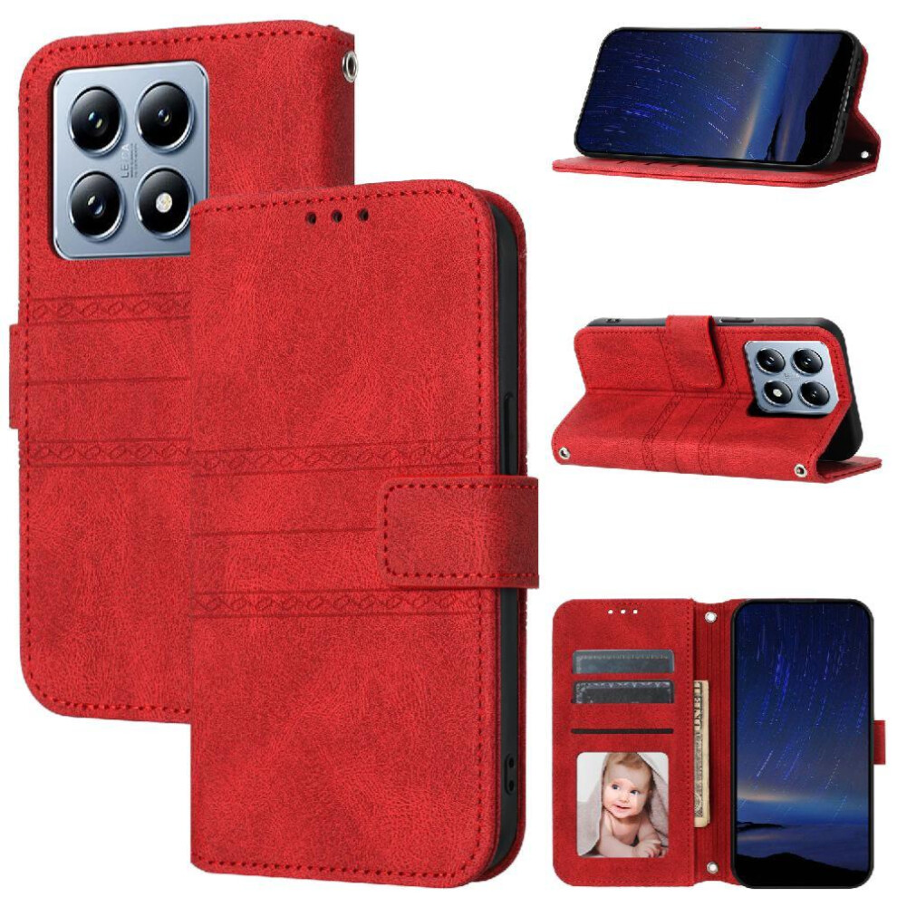 (Red) Flip Case For Xiaomi 14T Pro Pu Leather Wallet Case Magnetic Closure Shockproof Protective Kickstand Red 764563472550