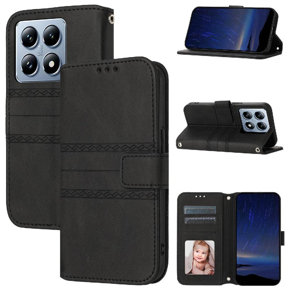 (Black) Flip Case For Xiaomi 14T Shockproof Protective Magnetic Closure Kickstand Wallet Case Pu Leather Black 764563472659
