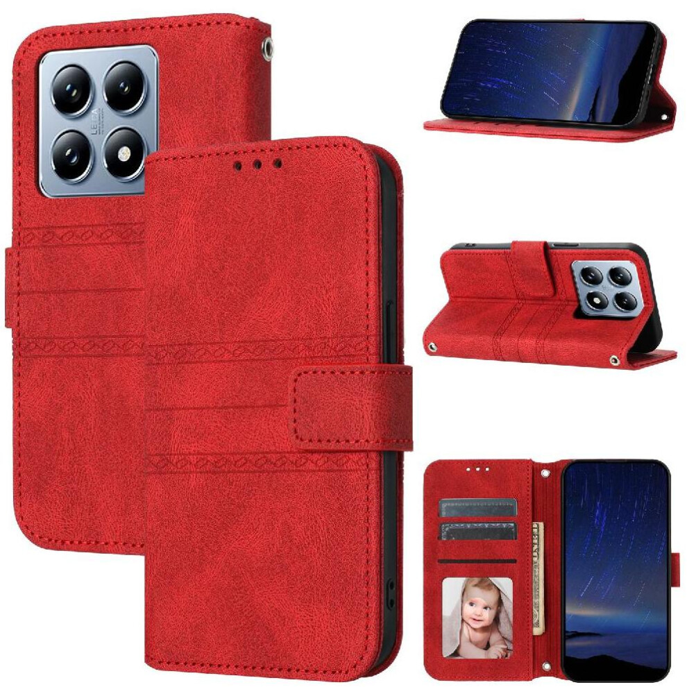 (Red) Flip Case For Xiaomi 14T Shockproof Protective Magnetic Closure Kickstand Wallet Case Pu Leather Red 764563472611