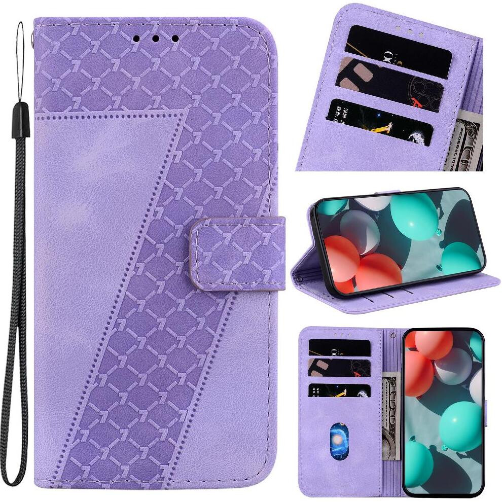 (Purple) Phone Case For Xiaomi 14T Pro Card Slot Function Wallet Flip Folio Cover Embossed Pattern Pu Leather Purple 764563473038