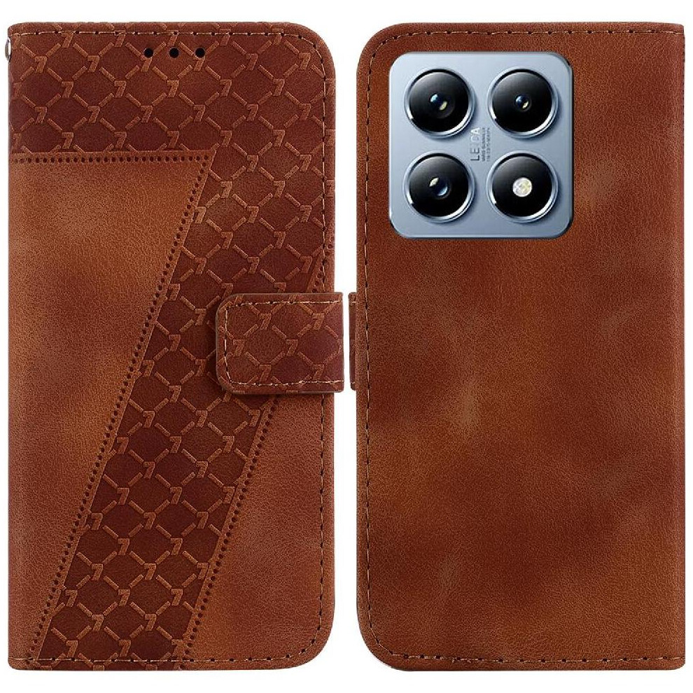 (Brown) Phone Case For Xiaomi 14T Flip Folio Cover Pu Leather Wallet Embossed Pattern Card Slot Function Brown 764563473106