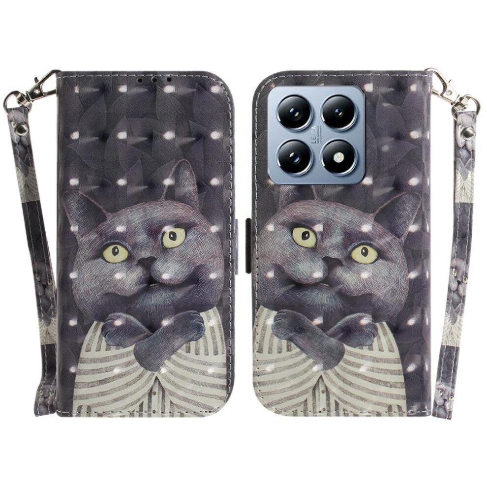 (C2) 3D Painted Protective Case For Xiaomi 14T Pro Lanyard Pu Leather Card Slots Wallet Magnetic Closure 764563473151