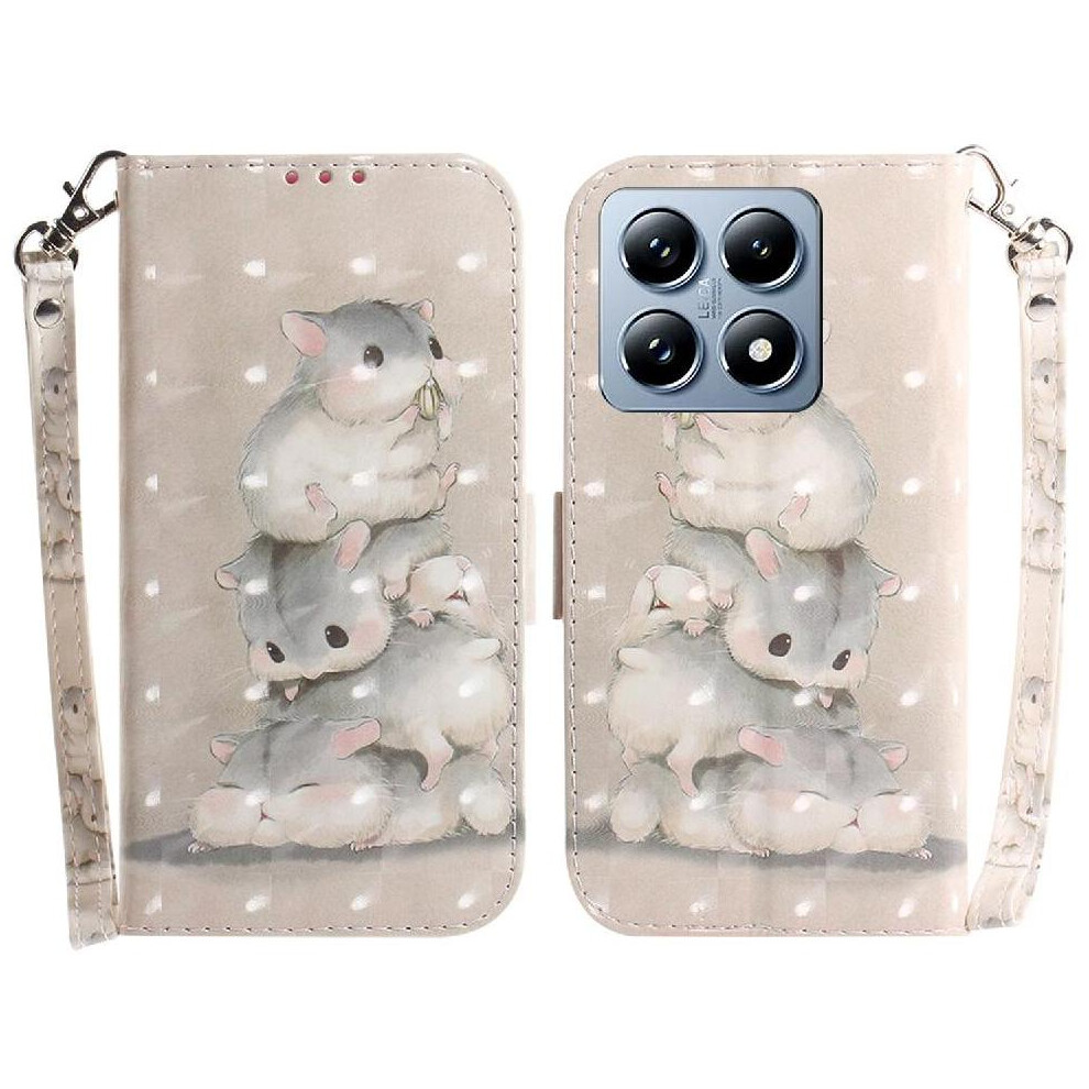 (C5 ) 3D Painted Protective Case For Xiaomi 14T Pro Lanyard Pu Leather Card Slots Wallet Magnetic Closure 764563473182