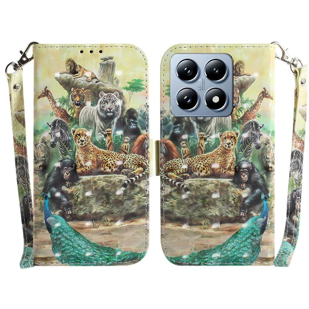 (Ohter) 3D Painted Protective Case For Xiaomi 14T Pro Lanyard Pu Leather Card Slots Wallet Magnetic Closure 764563473175