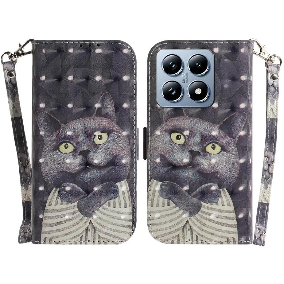 (C2) 3D Painted Protective Case For Xiaomi 14T Magnetic Closure Lanyard Card Slots Wallet Pu Leather 764563473274