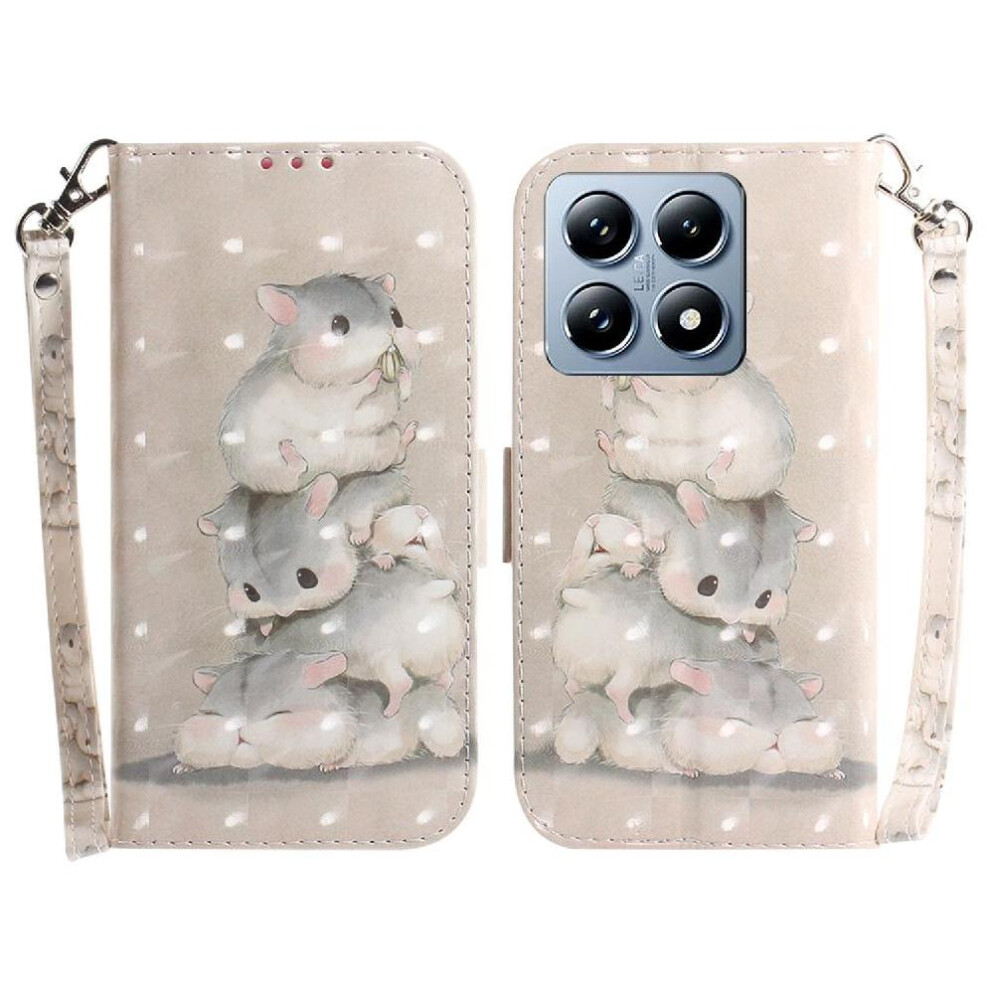 (C5 ) 3D Painted Protective Case For Xiaomi 14T Magnetic Closure Lanyard Card Slots Wallet Pu Leather 764563473304