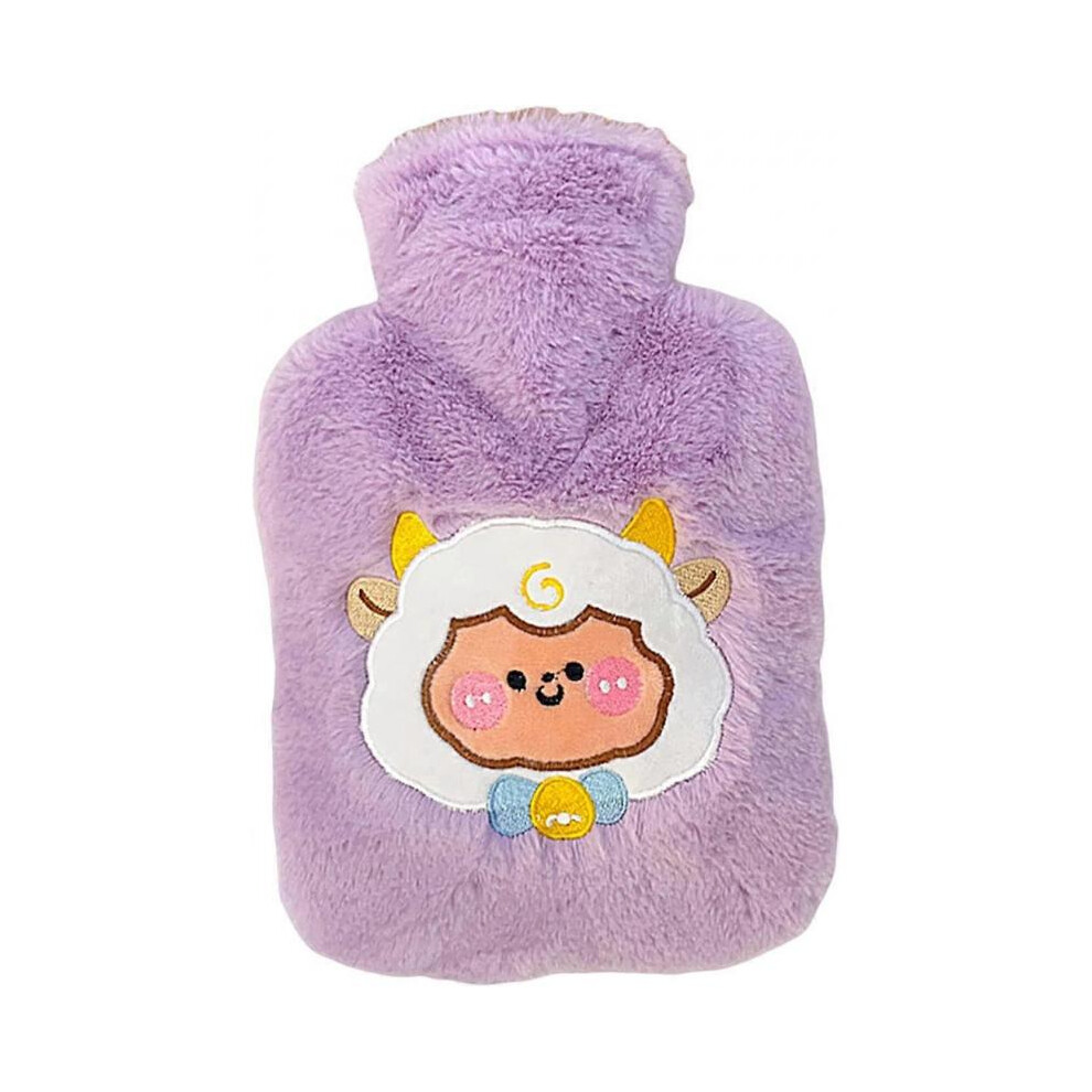 (1000Ml, Lamb) Hot Water Bottle, Hot Water Bottle Cute Hand Warmer Portable Cartoon Plush Hot Warmer Bag For Home Office School Purple