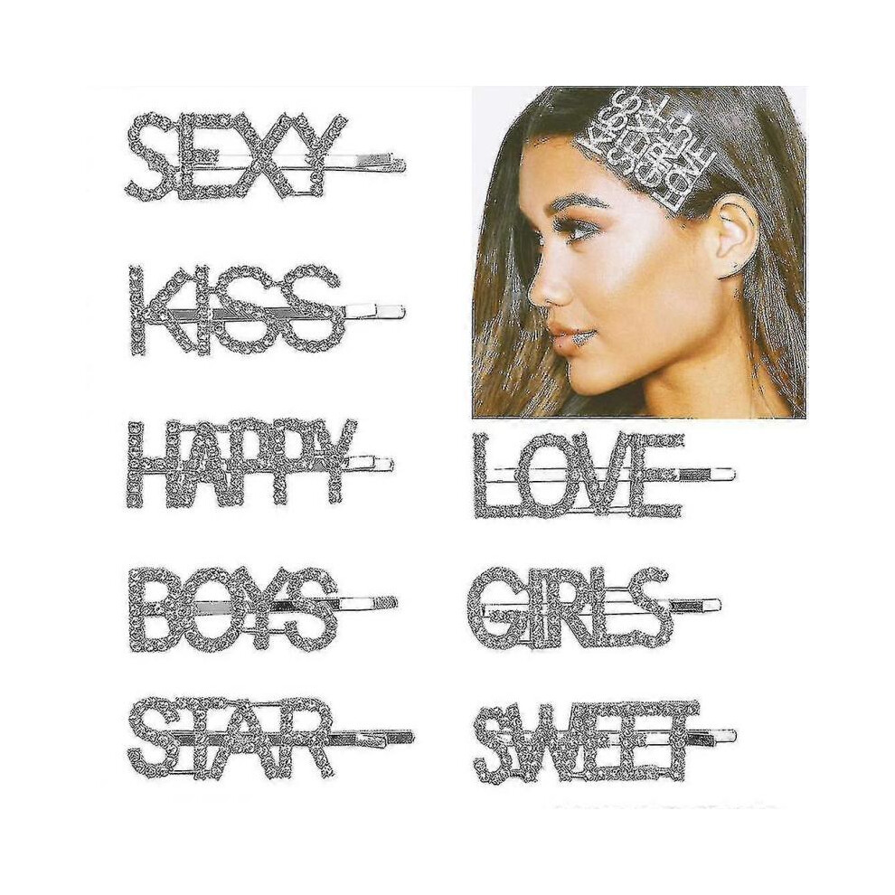 Rhinestone Hair Clip - 8pcs Alphabet, Shiny and Handmade, Accessory for Women