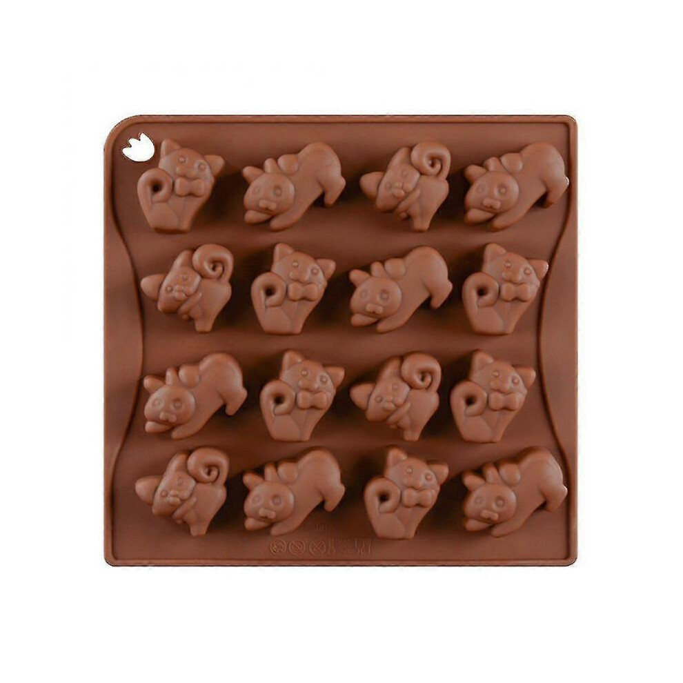 16 Cavity Diy Silicone Baking Molds Cat Shaped Pans Candy Molds Chocolate Mould Ice Cube Trays (coffee)
