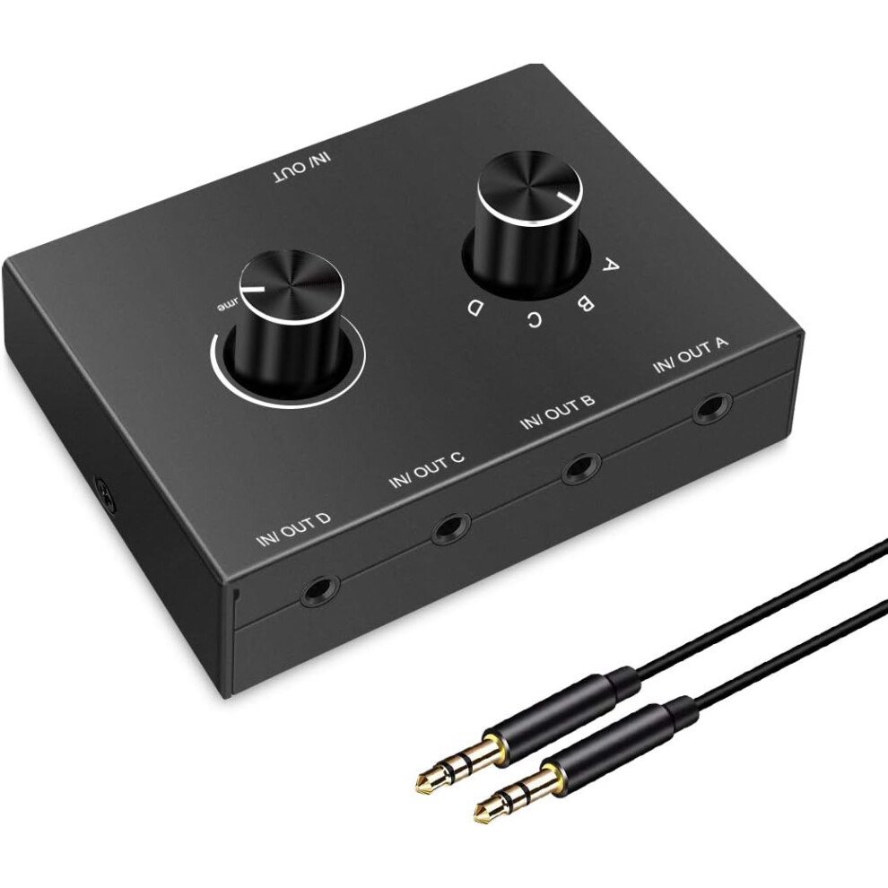4 Port Audio Switch, 3.5Mm Stereo Aux Selector, 4 Input 1 Output / 1 Input 4 Output Splitter, Switcher Box With 4 Channel 749691208110