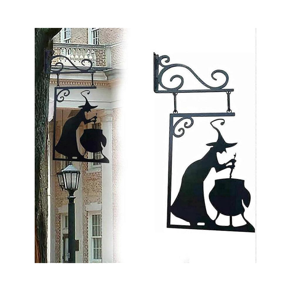 Halloween Decoration Witch Cauldron Silhouette Wall Decor Metal Halloween Spooky Witches Hanging Metal Wall Sign Halloween Outdoor Decorations Decor