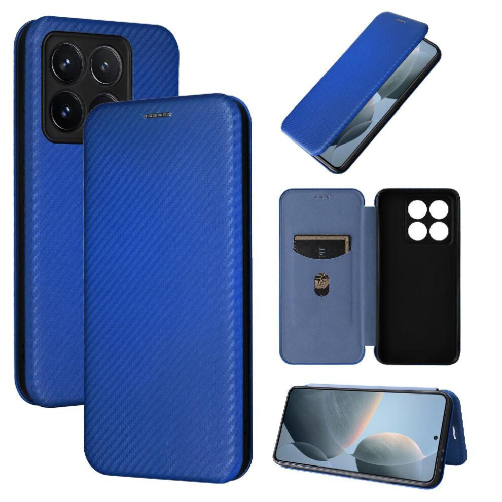 (Blue) Flip Case For Xiaomi 14T Full Protection With Card Holder Kickstand Magnetic Carbon Fiber Leather Folio Flip Case Card Insertion Blue 764563475001