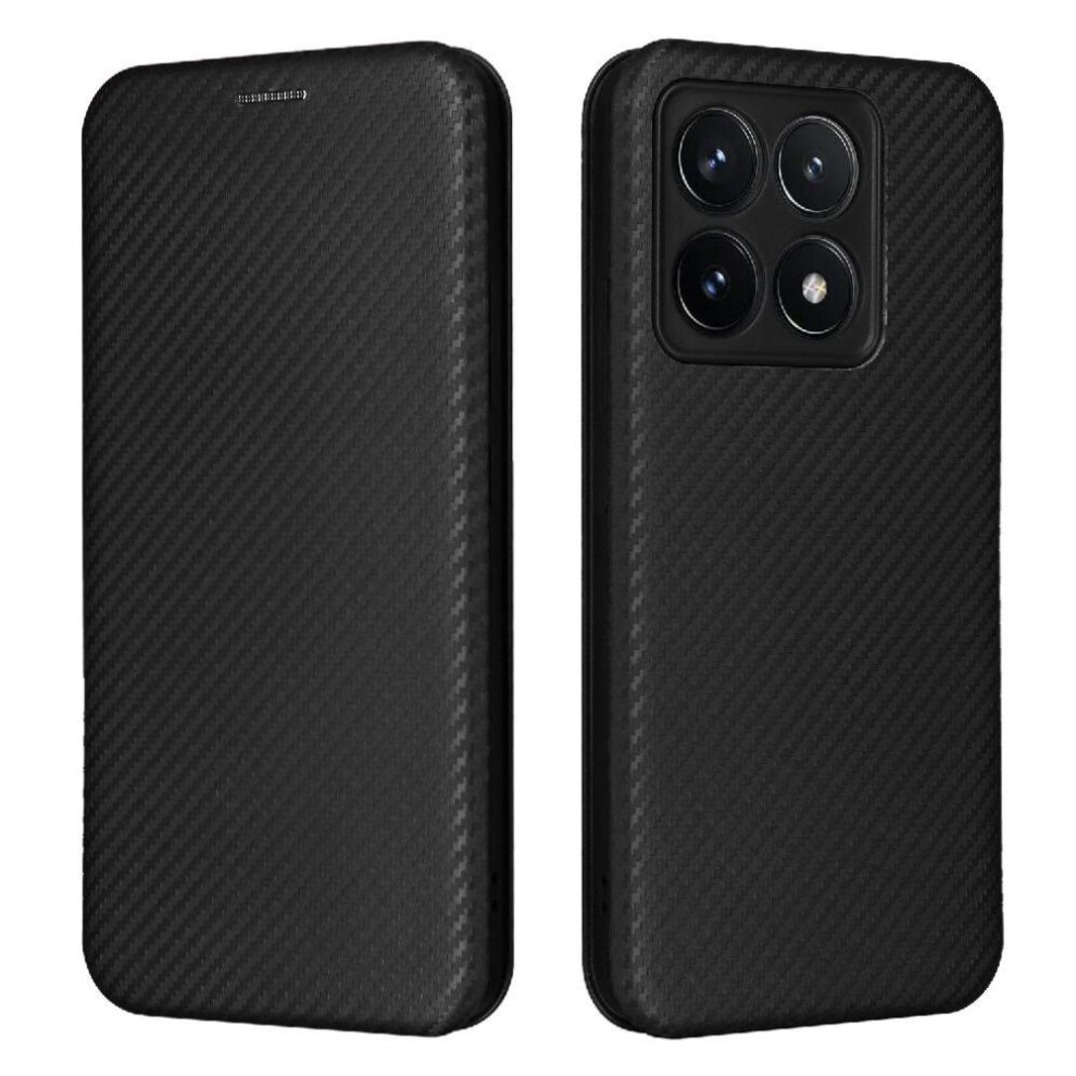 (Black) Flip Case For Xiaomi 14T Full Protection With Card Holder Kickstand Magnetic Carbon Fiber Leather Folio Flip Case Card Insertion Black 764563474998
